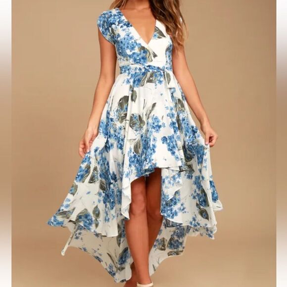 Lulus French Countryside White Floral Print High-Low Dress M NWT‎ IN PACKAGING - Picture 3 of 8